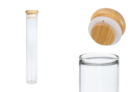 Staklena providna epruveta 100 ml sa poklopcem od bambusa i sigurnosnom gumicom – 6 kom-1