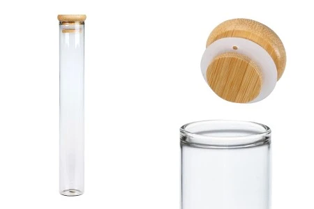 Staklena providna epruveta 110 ml sa poklopcem od bambusa i sigurnosnom gumicom – 6 kom-1