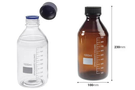 Graduisana staklena boca od 1000 ml sa crnim plastičnim poklopcem-2