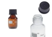 Graduisana staklena boca od 50 ml sa crnim plastičnim poklopcem Graduisana staklena boca od 50 ml sa crnim plastičnim poklopcem