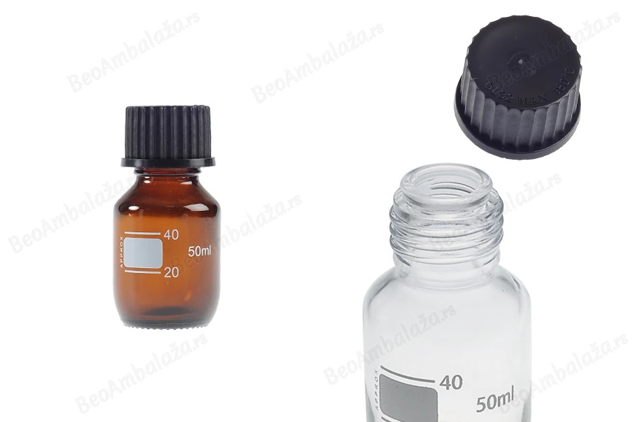 Graduisana staklena boca od 50 ml sa crnim plastičnim poklopcem-slika_proizvoda