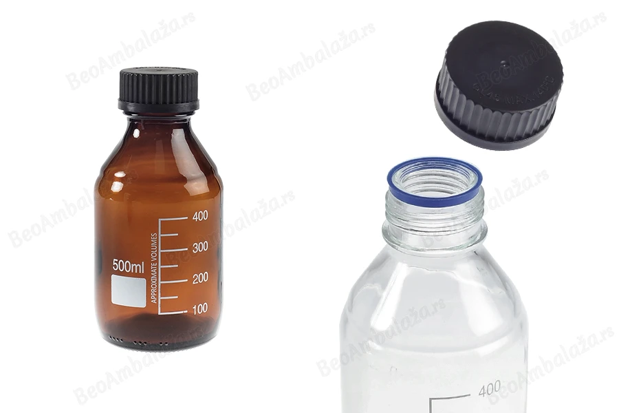 Graduisana staklena boca od 500 ml sa crnim plastičnim poklopcem-slika_proizvoda