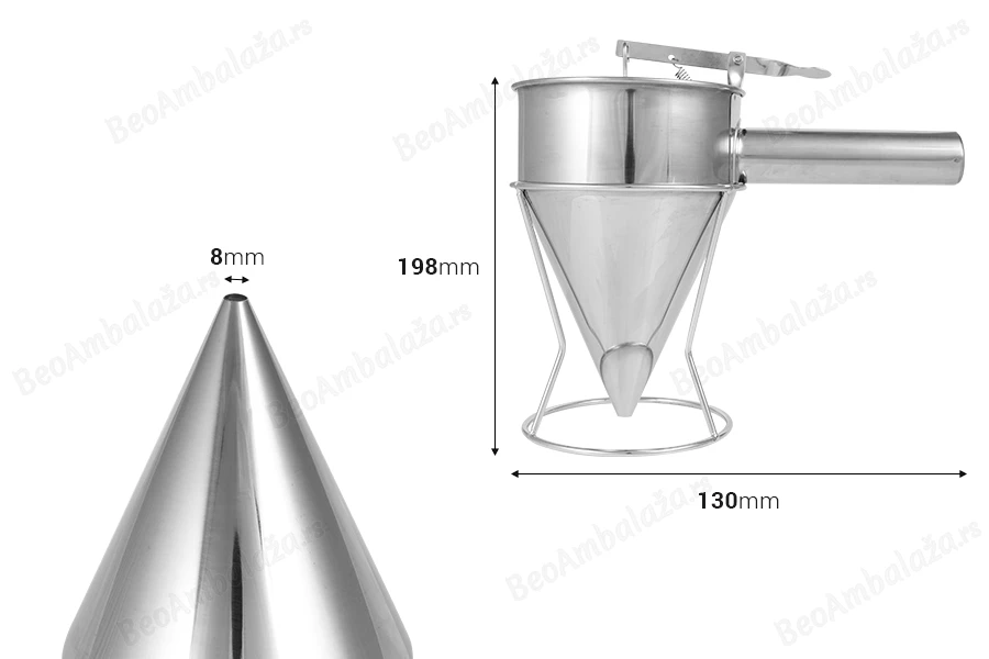 Alat od nerđajućeg čelika - levak od 1200 mL (vrh od 8 mm) za punjenje kalupa sveća i sapuna-dimenzije_slike