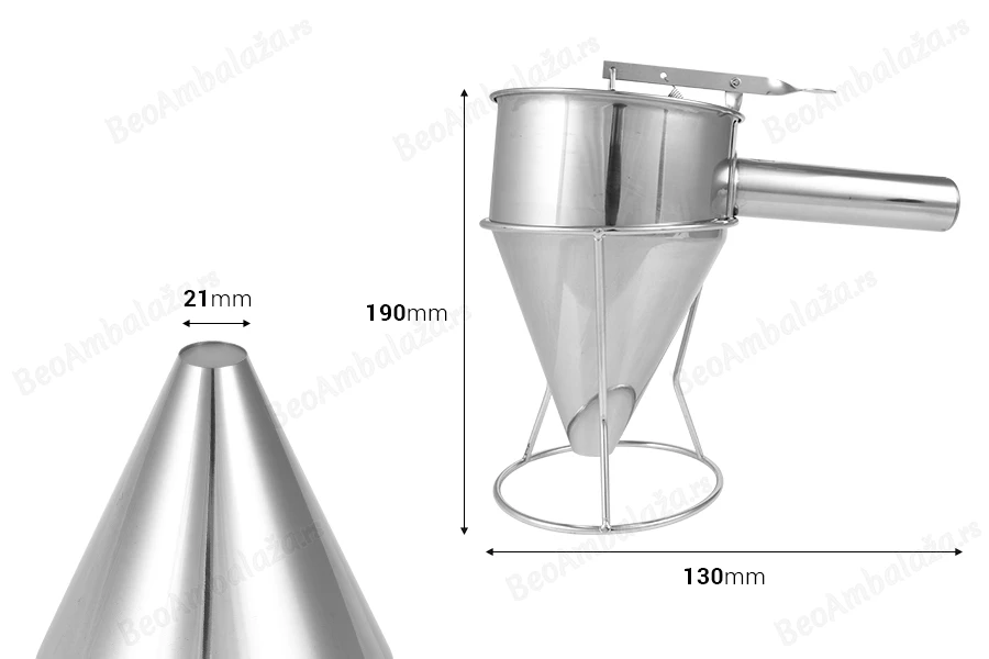 Alat od nerđajućeg čelika - levak od 1200 mL (vrh od 21 mm) za punjenje kalupa sveća i sapuna-dimenzije_slike