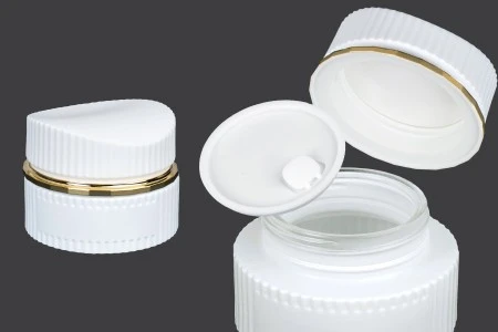 Staklena teglica 30 ml luksuzna bela mat za kremu sa zatvaračem i plastičnim međupoklopcem-1