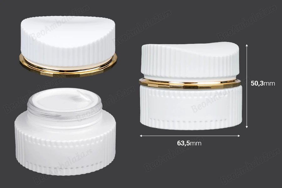 Staklena teglica 30 ml luksuzna bela mat za kremu sa zatvaračem i plastičnim međupoklopcem-dimenzije_slike