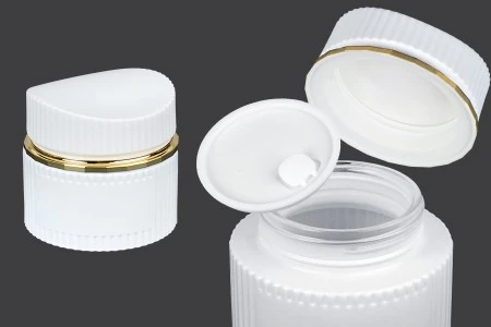 Staklena teglica 50 ml luksuzna bela mat za kremu sa zatvaračem i plastičnim međupoklopcem-1