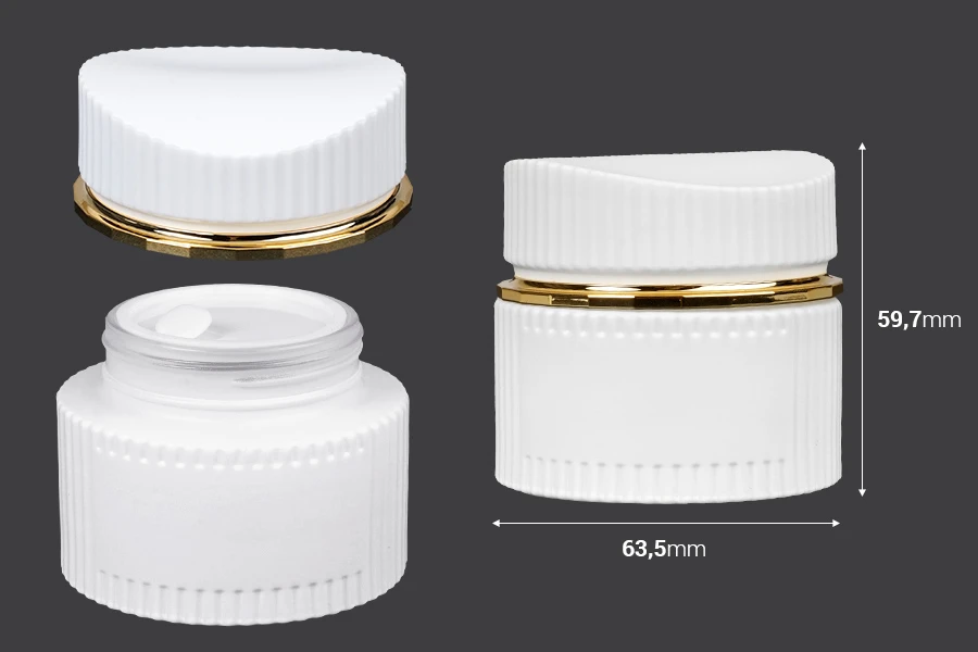Staklena teglica 50 ml luksuzna bela mat za kremu sa zatvaračem i plastičnim međupoklopcem-dimenzije_slike