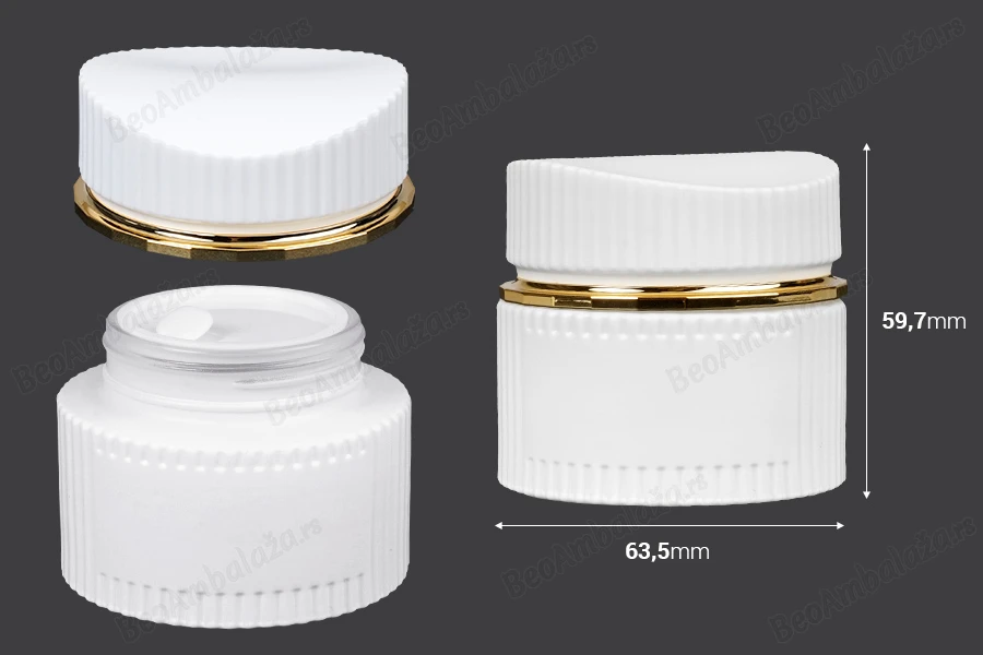 Staklena teglica 50 ml luksuzna bela mat za kremu sa zatvaračem i plastičnim međupoklopcem-dimenzije_slike