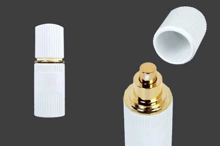 Staklena bočica 30 ml luksuzna bela mat sa poklopcem i zlatnom pumpicom za kremu-1