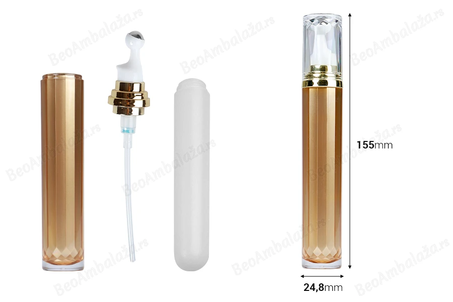 Airless tubica 20mL za kozmetičku upotrebu, braon boje sa roll-on pumpicom i providnim zatvaračem - 6 kom-dimenzije_slike