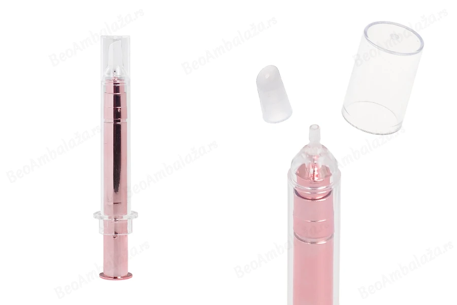 Airless tubica - akrilni špric 10mL za kozmetičku upotrebu, bronzane boje sa zatvaračem - 6 kom-slika_proizvoda