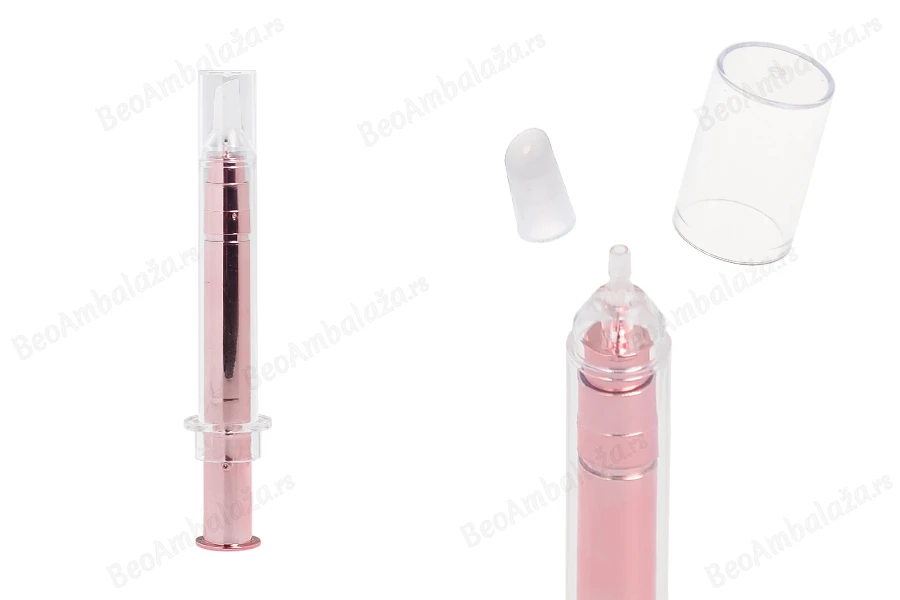 Airless tubica - akrilni špric 10mL za kozmetičku upotrebu, bronzane boje sa zatvaračem - 6 kom-slika_proizvoda