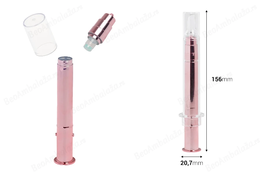 Airless tubica - akrilni špric 10mL za kozmetičku upotrebu, bronzane boje sa zatvaračem - 6 kom-dimenzije_slike