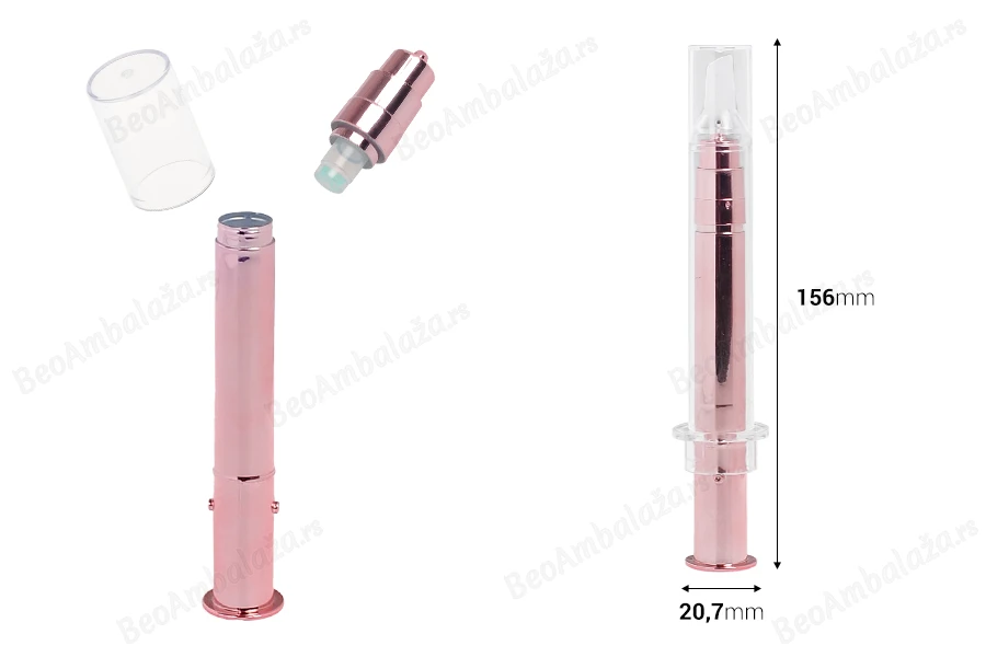 Airless tubica - akrilni špric 10mL za kozmetičku upotrebu, bronzane boje sa zatvaračem - 6 kom-dimenzije_slike