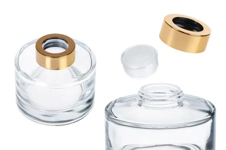 Staklena bočica 200ml cilindrična providna sa zlatnim zatvaračem i plastičnim čepom-1