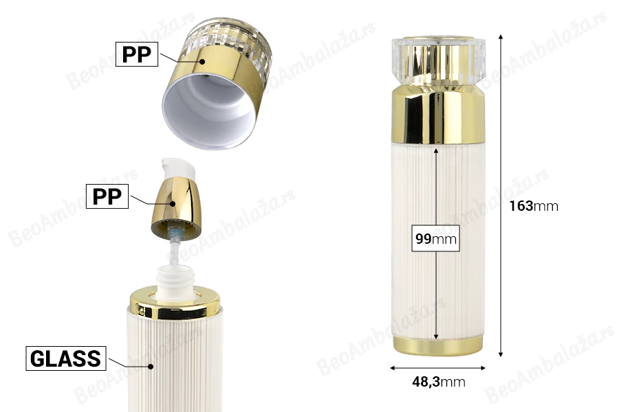 Luksuzna Airless akrilna bočica 100mL sa pumpicom za kreme i akrilnim zatvaračem-dimenzije_slike