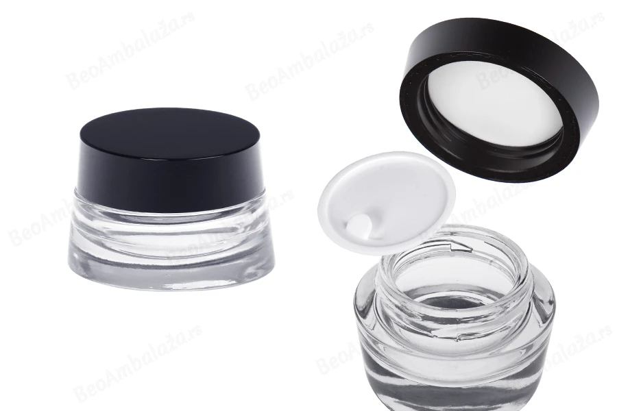 Staklena providna teglica 30 ml za kremu sa zatvaračem i plastičnim međupoklopcem-slika_proizvoda
