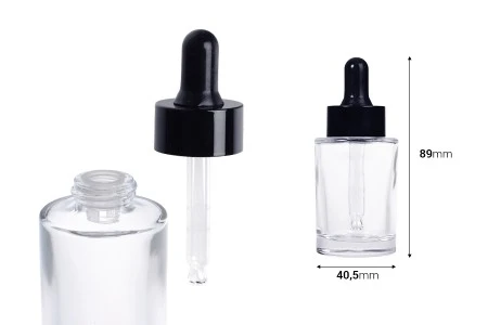 Staklena bočica 30 ml providna sa crnom pipetom za serum i regulatorom toka-2