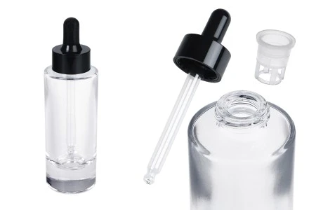 Staklena bočica 38 ml providna sa crnom pipetom za serum i regulatorom toka-1