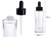 Staklena bočica 38 ml providna sa crnom pipetom za serum i regulatorom toka-dimenzije_slike