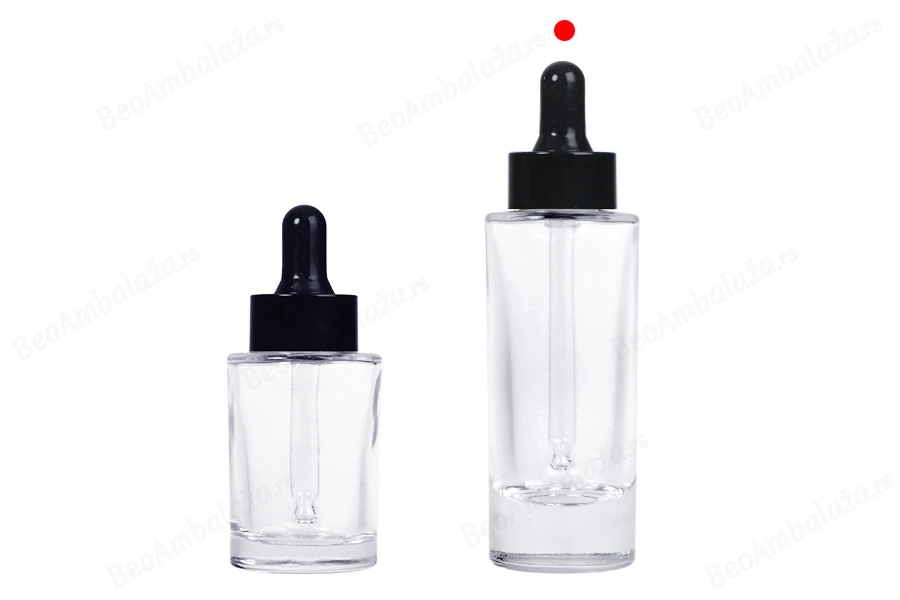 Staklena bočica 38 ml providna sa crnom pipetom za serum i regulatorom toka-grupa_slika