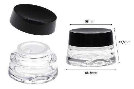 Staklena teglica 30 ml providna za kremu sa crnim zatvaračem i plastičnim međupoklopcem-2