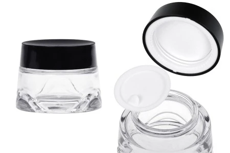 Staklena teglica 50 ml providna za kremu sa crnim zatvaračem i plastičnim međupoklopcem-1