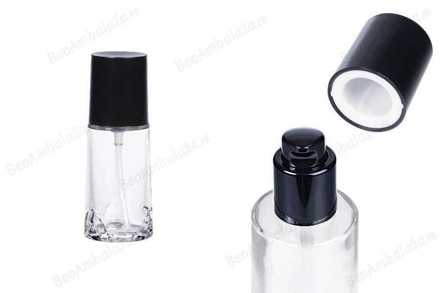 Staklena bočica 40 ml providna sa crnom pumpicom za kremu i poklopcem-slika_proizvoda