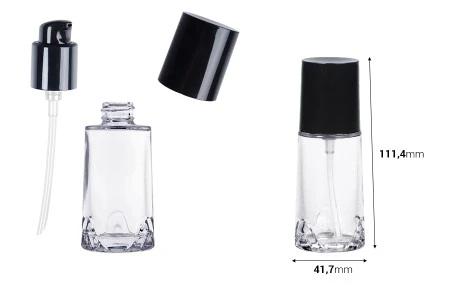 Staklena bočica 40 ml providna sa crnom pumpicom za kremu i poklopcem-2
