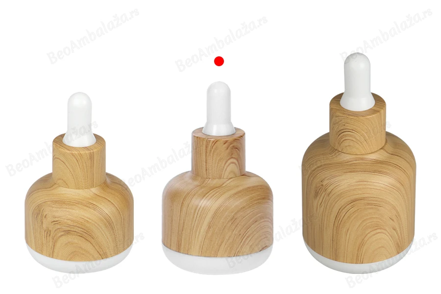 Staklena bočica 30mL sa pipetom i plastičnom oblogom u dezenu drveta-grupa_slika