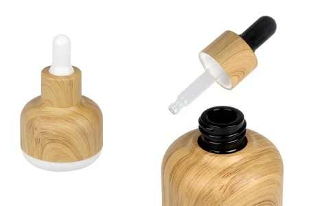 Staklena bočica 15mL sa pipetom i plastičnom oblogom u dezenu drveta-1