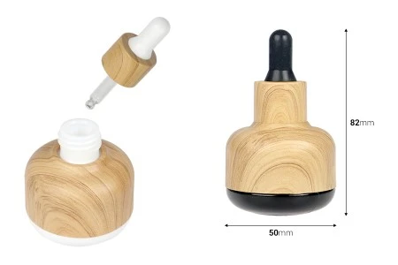 Staklena bočica 15mL sa pipetom i plastičnom oblogom u dezenu drveta-2