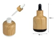 Staklena bočica 50mL sa pipetom i plastičnom oblogom u dezenu drveta-dimenzije_slike