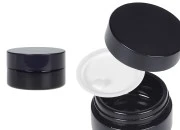 Staklena teglica za kremu 30 ml (pljosnata) u crnoj boji sa zatvaračem i plastičnim međupoklopcem