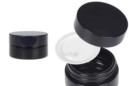 Staklena teglica za kremu 30 ml (pljosnata) u crnoj boji sa zatvaračem i plastičnim međupoklopcem-1