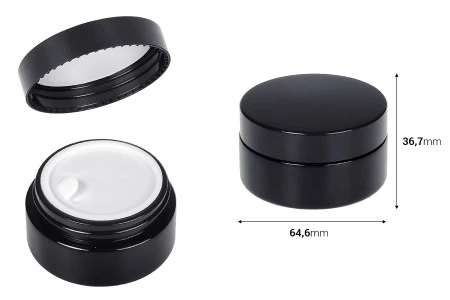 Staklena teglica za kremu 50 ml (pljosnata) u crnoj boji sa zatvaračem i plastičnim međupoklopcem-2