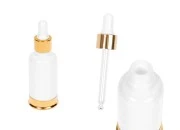 Staklena bela bočica 30mL sa pipetom i aluminijumskom zlatnom osnovom Staklena bela bočica 30mL sa pipetom i aluminijumskom zlatnom osnovom