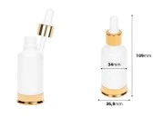 Staklena bela bočica 30mL sa pipetom i aluminijumskom zlatnom osnovom Staklena bela bočica 30mL sa pipetom i aluminijumskom zlatnom osnovom