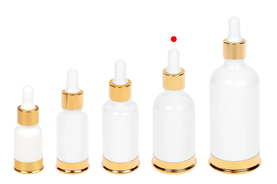 Staklena bela bočica 50mL sa pipetom i zlatnim aluminijumskim prstenom i osnovom-grupa_slika