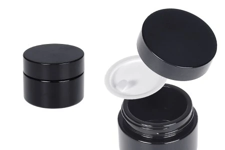 Staklena teglica za kremu 30 ml u crnoj boji sa zatvaračem i plastičnim međupoklopcem-1