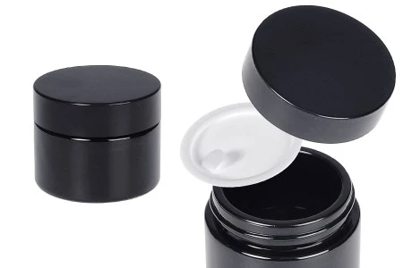 Staklena teglica za kremu 50 ml u crnoj boji sa zatvaračem i plastičnim međupoklopcem-1