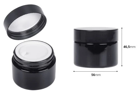 Staklena teglica za kremu 50 ml u crnoj boji sa zatvaračem i plastičnim međupoklopcem-2