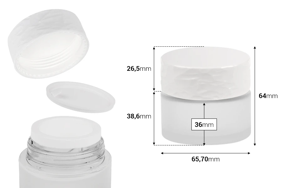 Dopunjiva staklena teglica od 50 mL za kreme, sa akrilnim zatvaračem i plastičnim međupoklopcem Dopunjiva staklena teglica od 50 mL za kreme, sa akrilnim zatvaračem i plastičnim međupoklopcem