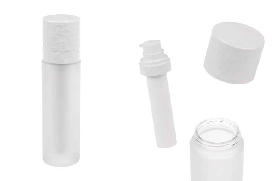 Dopunjiva Airless bočica od 50 mL sa pumpicom za kreme i staklenim peskiranim spoljnim kućištem Dopunjiva Airless bočica od 50 mL sa pumpicom za kreme i staklenim peskiranim spoljnim kućištem
