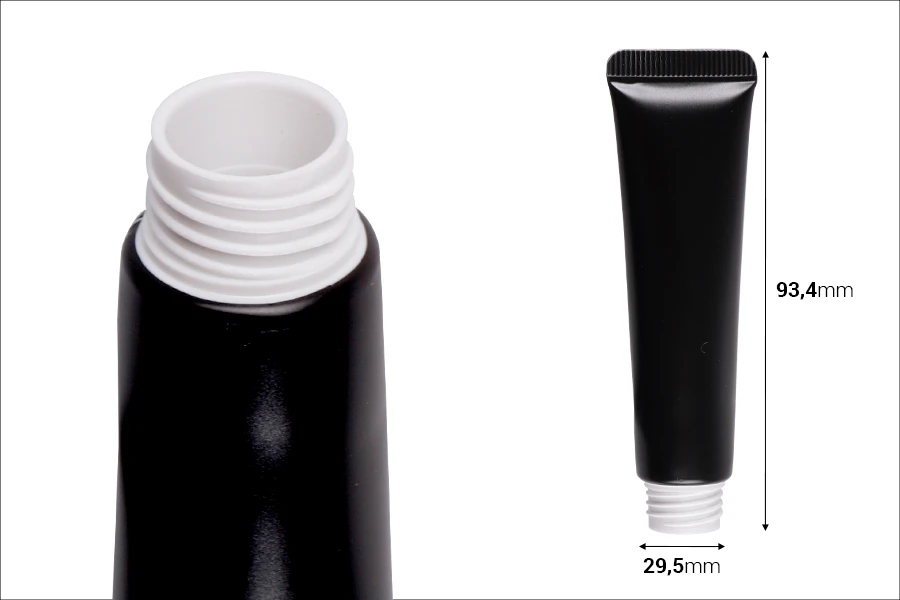 Plastična tuba 15 ml (široko grlo) sa unutrašnjim aluminijumskim premazom u crnoj mat boji – 12 kom Plastična tuba 15 ml (široko grlo) sa unutrašnjim aluminijumskim premazom u crnoj mat boji – 12 kom