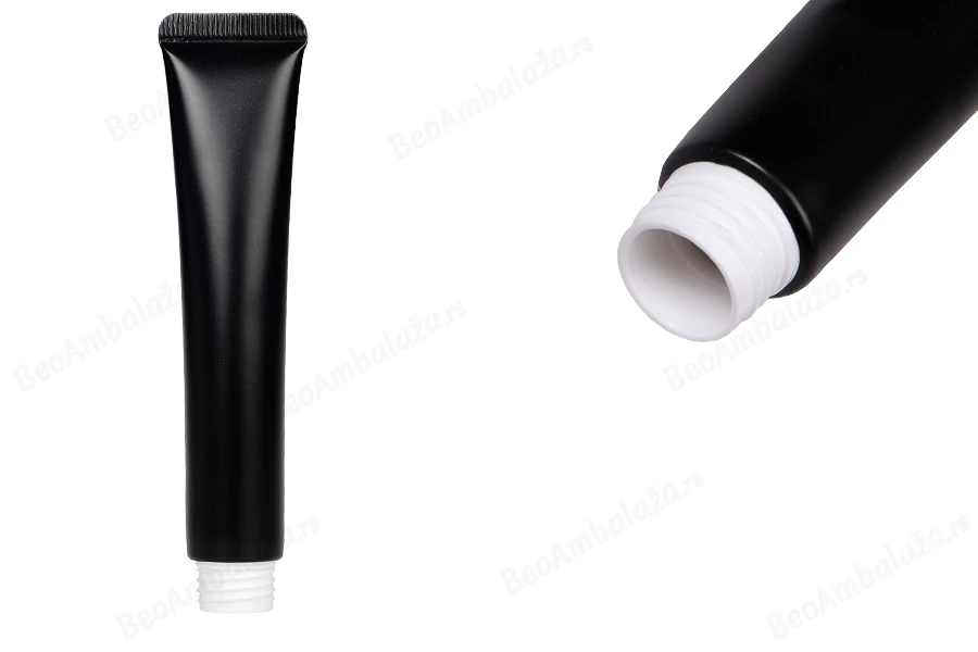 Plastična tuba 25 ml (široko grlo) sa unutrašnjim aluminijumskim premazom  u crnoj mat boji – 12 kom-slika_proizvoda
