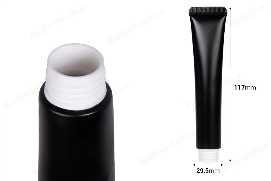 Plastična tuba 25 ml (široko grlo) sa unutrašnjim aluminijumskim premazom  u crnoj mat boji – 12 kom-dimenzije_slike