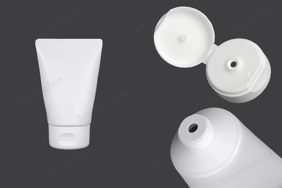 Plastična tuba 100mL bela sa unutrašnjom aluminijumskom oblogom i flip top zatvaračem - 12 kom-slika_proizvoda