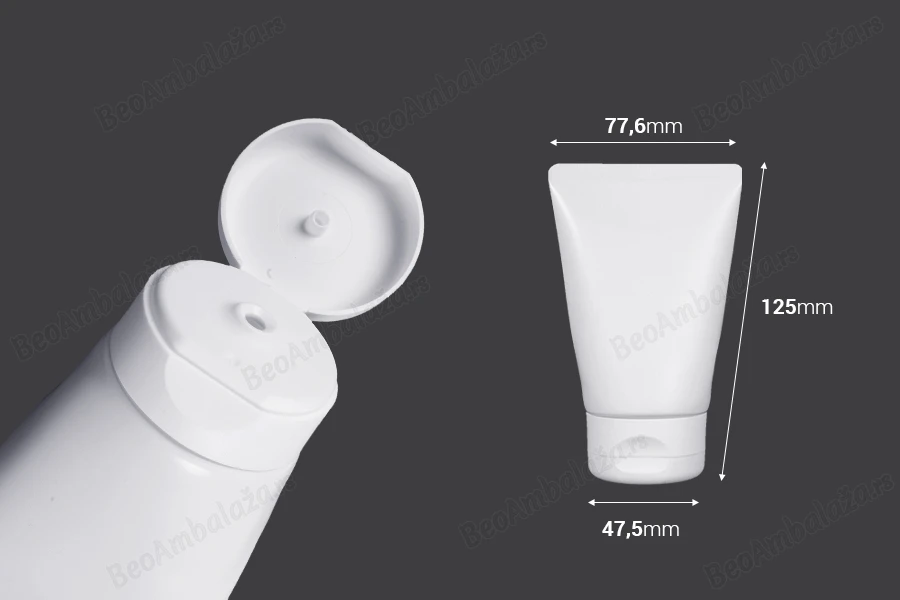 Plastična tuba 100mL bela sa unutrašnjom aluminijumskom oblogom i flip top zatvaračem - 12 kom-dimenzije_slike